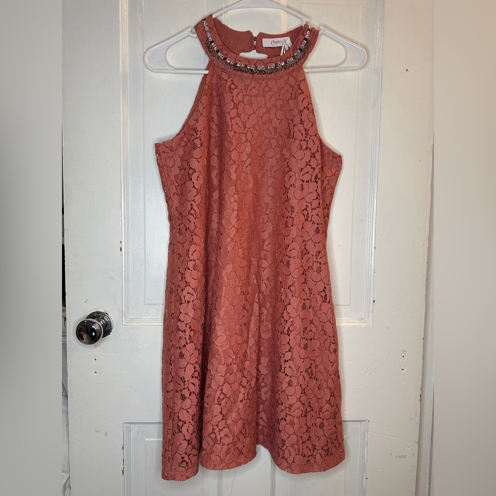 Candie's Lace Halter Dress in Rust